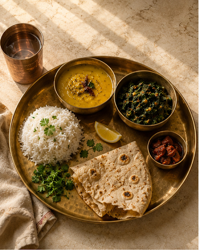 An overhead photograph of an Indian plate.